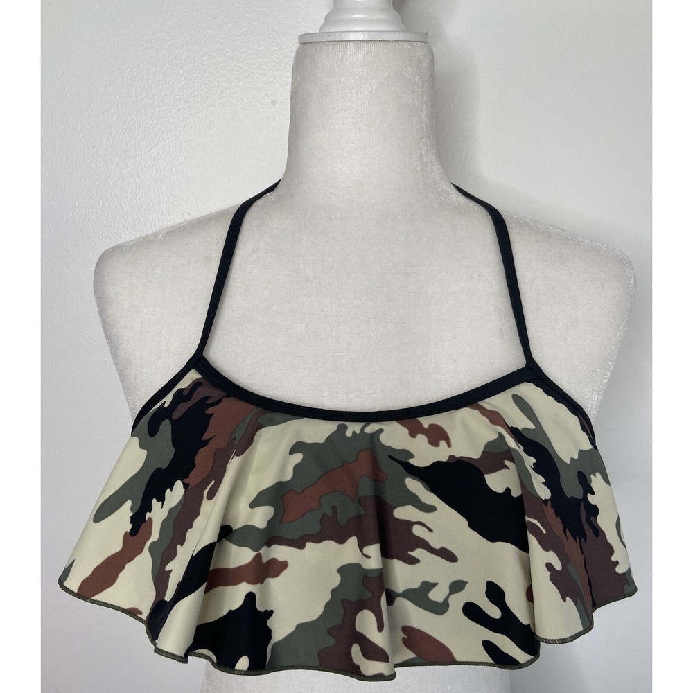 HEAT Camo Bikini Top Bandeau Halter Camouflage Swim Size Small